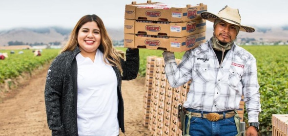 Photo of Nancy Oros Tinoco and Adolfo Gomez in a Salinas farm field.