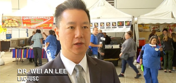 Dr. Wei An Lee speaks at the LAC+USC Farmers Market