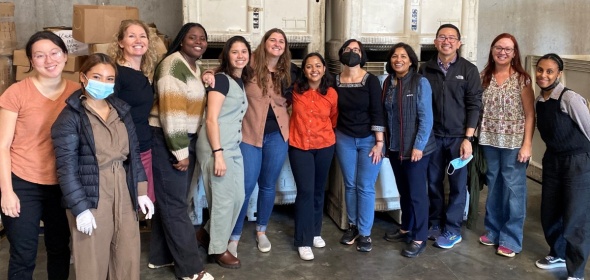 Photo of some Healthforce Center staff at a food bank volunteer event in San Francisco, CA.