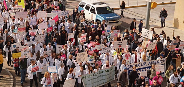 Health care professionals take to the streets to voice their opinion on new policy developments in health care.